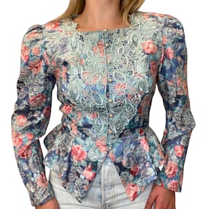 Blazer Barbie métallisé à basques en jacquard vintage à manches bouffantes, costume de patinage artistique Tonya Harding des années 90