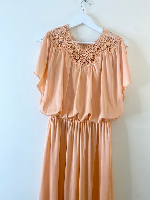 Vintage 70s orange sherbet embroidered maxi dress