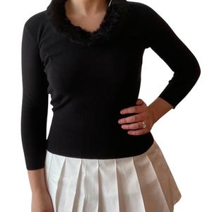 vintage y2k early 2000s black rabbit fur collar sweater