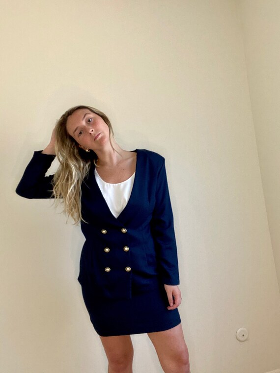 vintage 80s 90s navy sailor blazer and skirt set