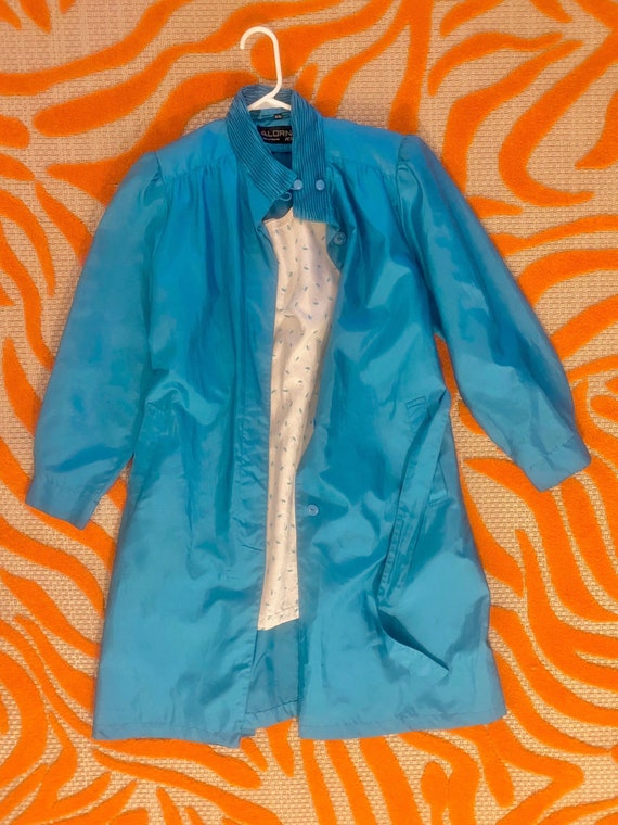 vintage blue silk taffeta puff sleeve long coat t… - image 1