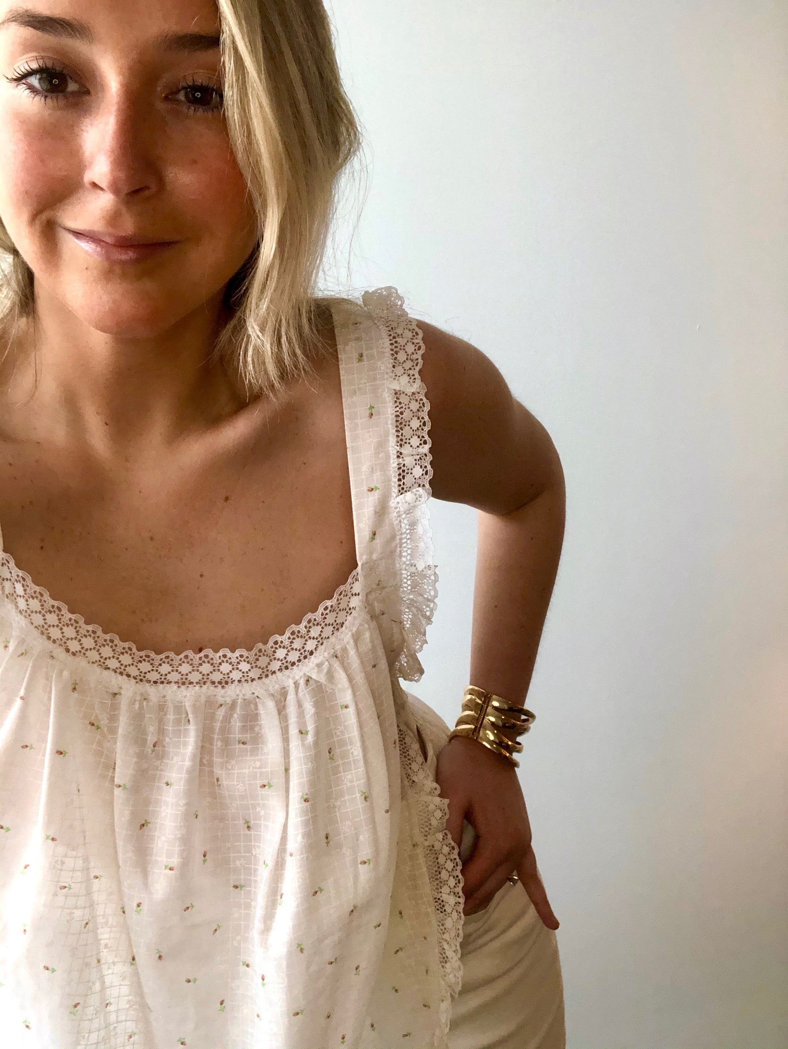Vintage 1960s White Lace Babydoll Top with Rose Print | Etsy