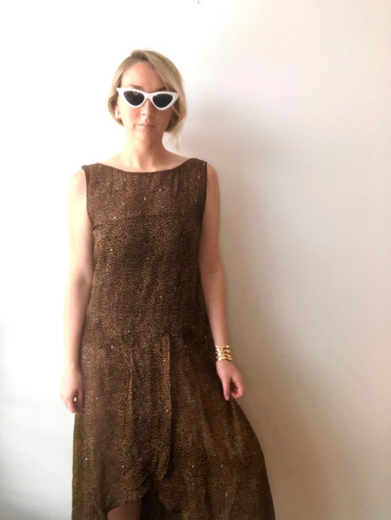 Sheer Layered Fine Cheetah Dress - L - XL