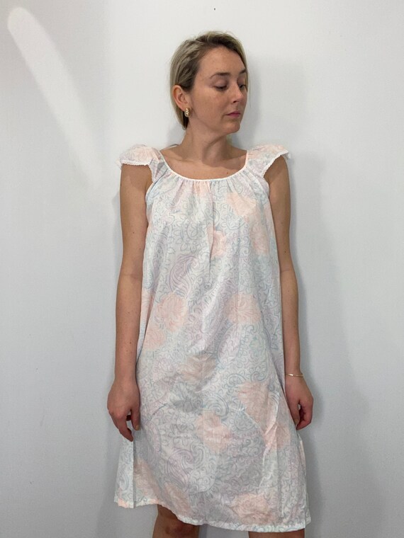Vintage Flutter Sleeve Cotton Nightgown Dress