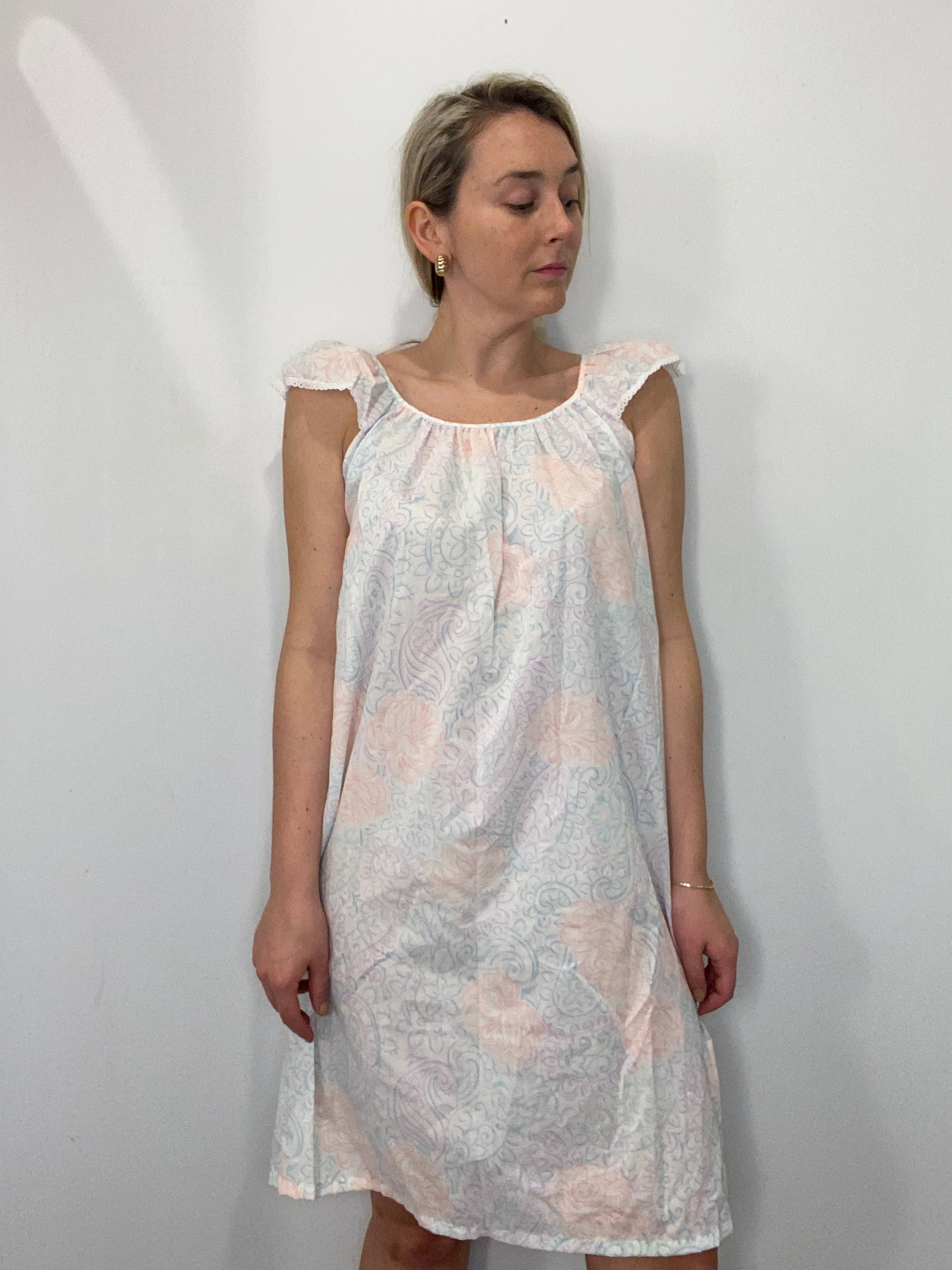 Vintage Flutter Sleeve Cotton Nightgown Dress Etsy