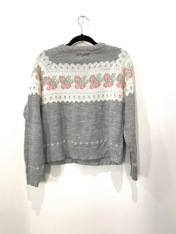 Vintage 80s 90s Needlepoint Rose Knit Sweater - image 5