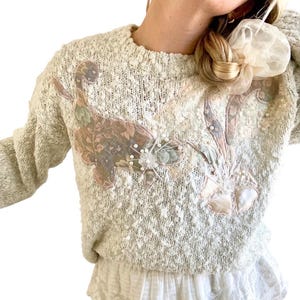 Vintage Applique Pearl Sequin Sweater