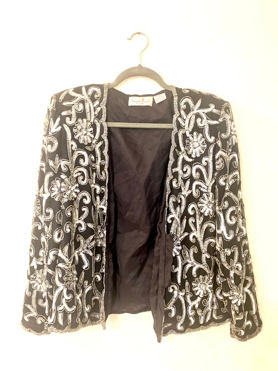 Vintage 80s 90s Floral Beaded Sequined Blazer vin… - image 1