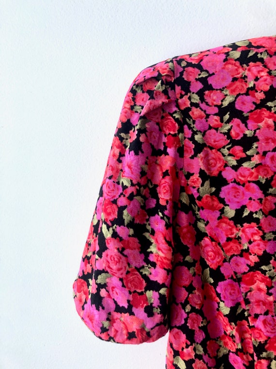 Vintage 80s Floral Pink Puff Sleeve Blouse Medium - image 10