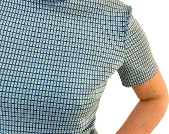 Vintage 60s Blue Green Checkered Shift Dress