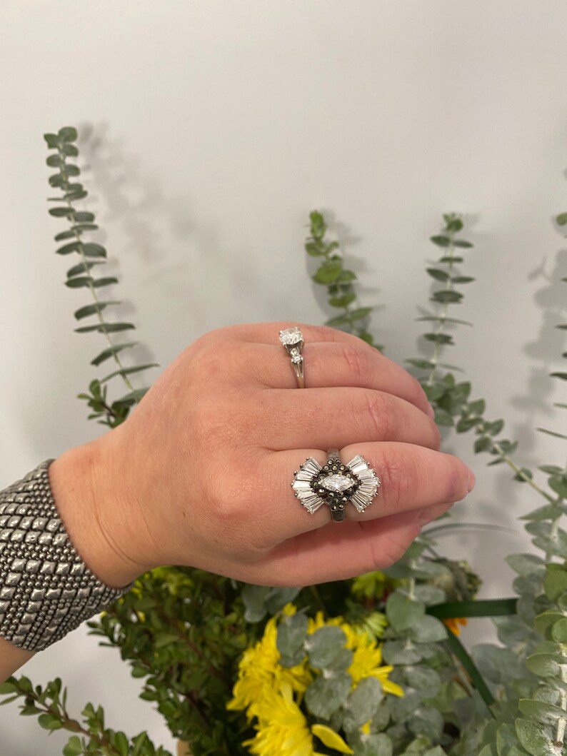 Vintage Art Deco Marquis Diamond CZ with Fan Baguettes Ring