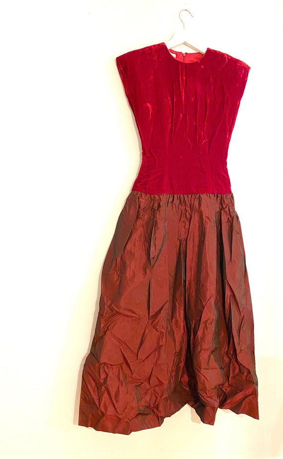 Vintage 80s Red Dress / velvet moire taffeta eveni