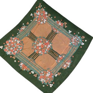 Green Vintage 60s 70s Mod Green Floral Silk Scarf Pucci Style
