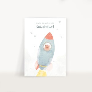 Postkarte Einschulung Rakete Bär – Einen galaktischen Schulstart, A6, Karte Geschenk zur Einschulung zum Schulstart