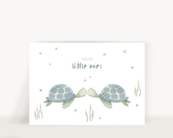Postcard twins turtles - card gift for birth Hello little ones birth gift birth card mom birth
