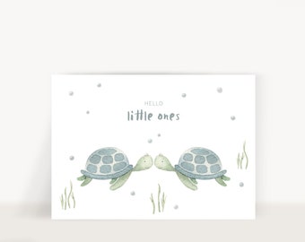 Postkarte Zwillinge Schildkröten – Karte Geschenk zur Geburt Hello little ones Geburtsgeschenk Geburtskarte Mama Geburt