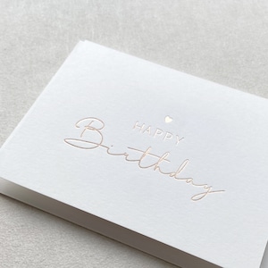 Postkarte "Happy Birthday" – Rosé, mit Heissfolienprägung in Roségold, inkl. Umschlag, zum Geburtstag, Postkarte, Grußkarte, Geschenk