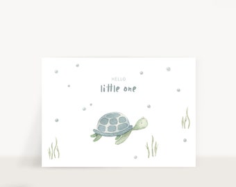 Birth announcement postcard with turtle – Gift card for newborns, Hello little one, Birth gift, Birth announcement card for mom, Birth