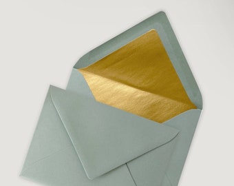 Envelop Deluxe "Eucalyptus Gold" - envelop, DIN C6 & C5 met gouden binnenvoering, envelopvoering