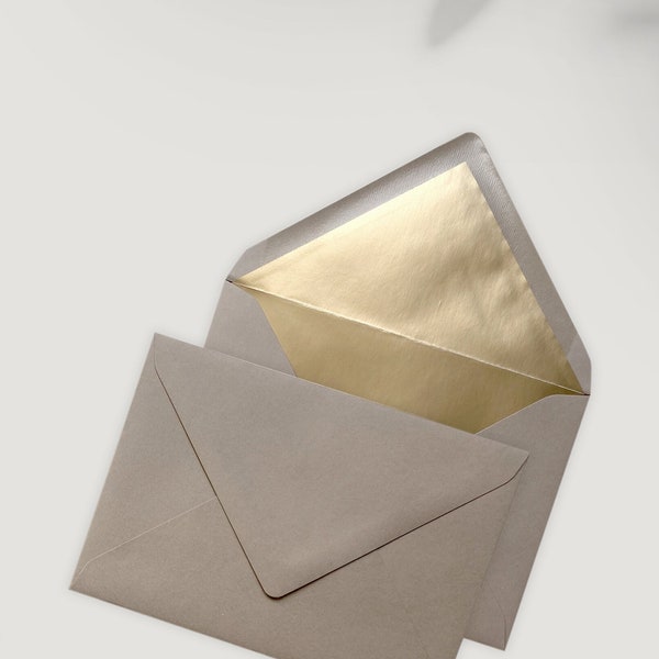 Enveloppe Deluxe « Walnut Gold » – enveloppe, DIN C6 & C5 avec doublure dorée, doublure d’enveloppe