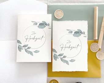 Wedding Congratulations Card DELUXE - Torn Edges Textured Cardstock Eucalyptus Wedding Card with Envelope