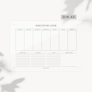 Weekly planner DIN A3 acrylic wipeable weekly planner menu planner our week wall planner wall calendar to do acrylic glass