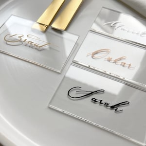 Plaatskaartjes acryl kalligrafie rechthoek - individueel gepersonaliseerde naamkaartjes plaatskaartje huwelijksgast cadeau transparant