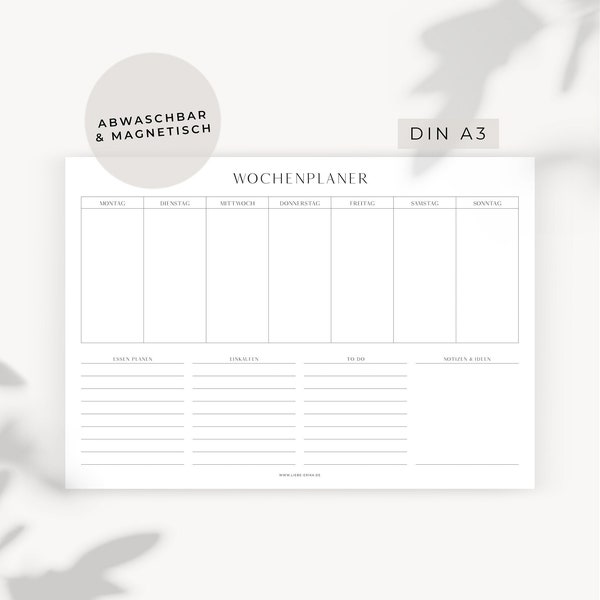 Wochenplaner DIN A3 magnetisch abwischbar weekly planner Menüplaner Unsere Woche Wandplaner Wandkalender To Do Magnet