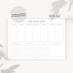 Wochenplaner DIN A4 magnetisch abwischbar weekly planner Menüplaner Unsere Woche Wandplaner Wandkalender To Do Magnet