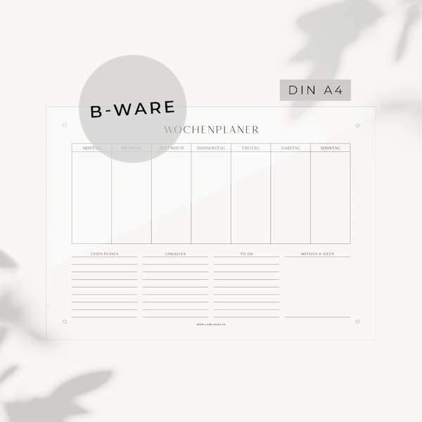 B-WARE! Wochenplaner DIN A4 Acryl abwischbar weekly planner Menüplaner Unsere Woche Wandplaner Wandkalender To Do Acrylglas