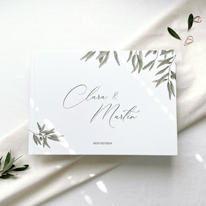 Guest book wedding "Olive Branch" - personalized, natural paper, with questions to fill out or blank pages, DIN A4 landscape