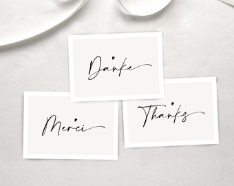 Dankeskarte "Danke, Merci, Thanks" – Grußkarte, Karte, Danke, Geschenk, mit Umschlag