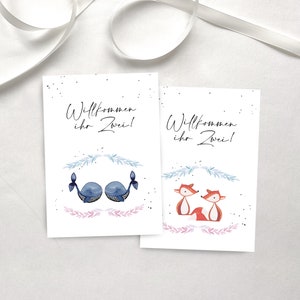 Cartolina "Benvenuti a voi due!" – Balena o volpe, gemelli, biglietto di auguri, biglietto bimbo, nascita, regalo, con busta