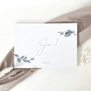 Wedding guest book “Eucalyptus” – Yes! Blank inside pages or with questions to fill out, A4 landscape, album, wedding