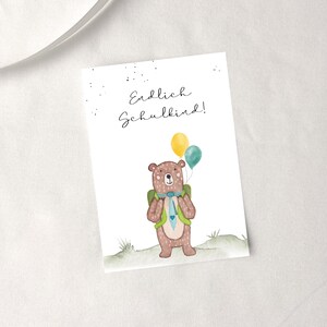 Biglietto "Finalmente scolaretto" con orsetto - biglietto di auguri, cartolina, regalo per l'iscrizione scolastica, con busta