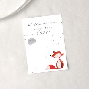 Cartolina "Welcome to the world" con volpe e luna - biglietto di auguri baby card regalo di nascita, con busta
