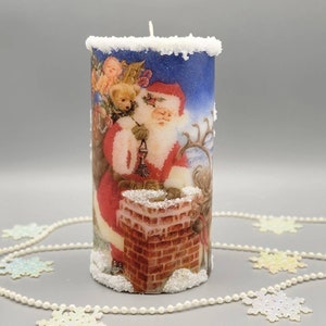 Santa Candle, Christmas Decorative Candle, Christmas Pillar Candle, Holiday Pillar Candle, Santa Pillar, Christmas Candle, 3D Snow