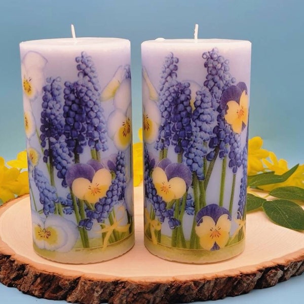 Wildflower Candle, Decorative Flower Candle, Decorative Pillar, Blue Flower Candle, Botanical Candle, Spring Candle, Spring Flower Candle
