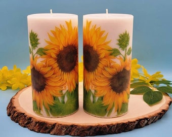 Sunflower Candle, Decorative Pillar Candle, Sunflower Pillar Candle, Spring Pillar Candle, Flower Candle, Decorative Candle, Floral Candle