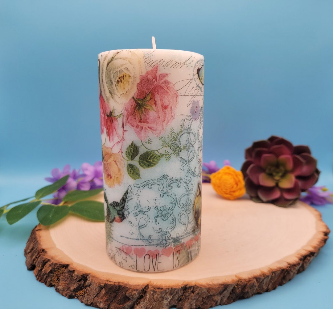 Decorative Pillar Candle, Rose Pillar Candle, Spring Pillar Candle