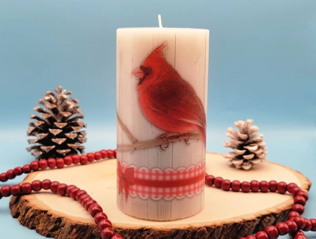 Cardinal Candle, Christmas Pillar Candle, Christmas Decorative Candle, Holiday Pillar Candle