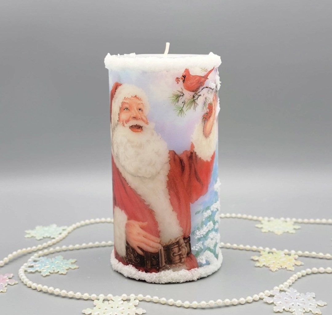 Santa Candle, Christmas Decorative Candle, Christmas Pillar Candle, Holiday Pillar Candle, Retro