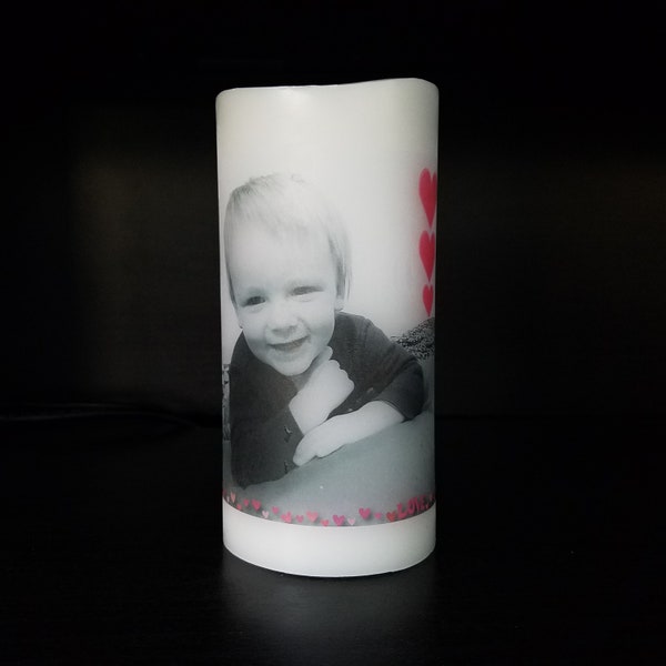 Custom Picture LED Candle, Flameless Picture Memorial Candle, Personalized Battery Operated Candle, Add Your Own Quote Candle, Custom Name