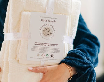 Organic Turkish Cotton Bath Towels, GOTS Certified, Eco Friendly, Ultra-Absorbent, Super-Soft, Best Towels, Wedding, Housewarming, 3 pcs