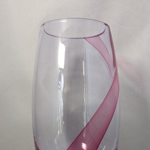 Large Bohemian Glass Flower Vase With Red Stripe