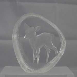 Vintage Mats Jonasson Signed Glass Crystal Fawn Paperweight Or Ornament