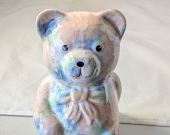Vintage Pottery Teddy Bear Ornament by Park Rose, Pink Brown Vintage Pottery Teddy Bear Ornament by Park Rose, Pink Brown