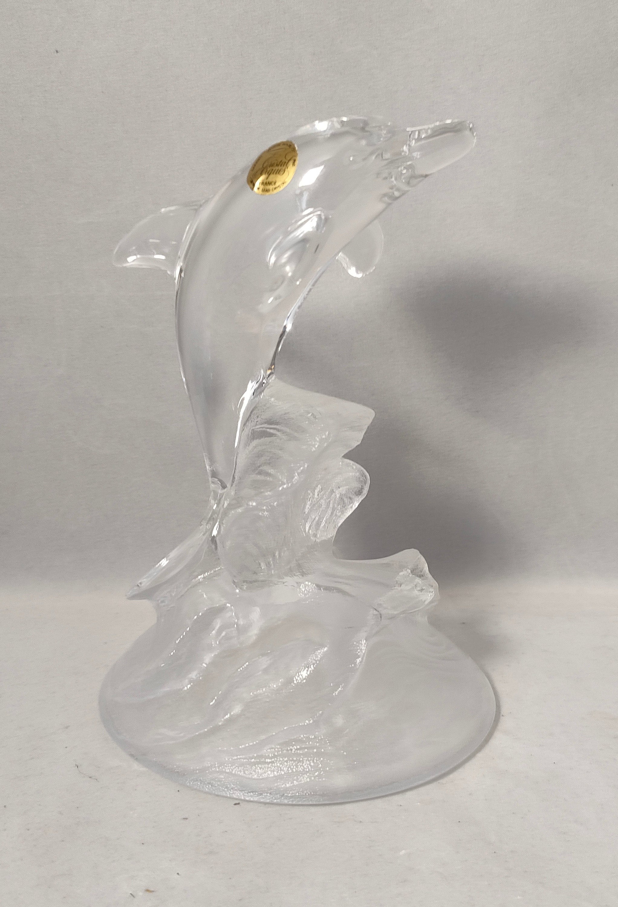 Statuette dauphin en Cristal d'Arques socle bleu - Label Emmaüs