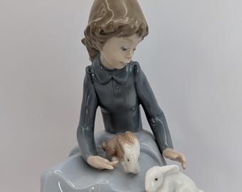 Collectable Lladro Nao Figurine  - Young Girl With Three Rabbits - #1026"