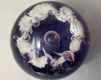 Vintage Caithness Collectable Glass Paperweight - Blue Splash - Signed And Numbered
